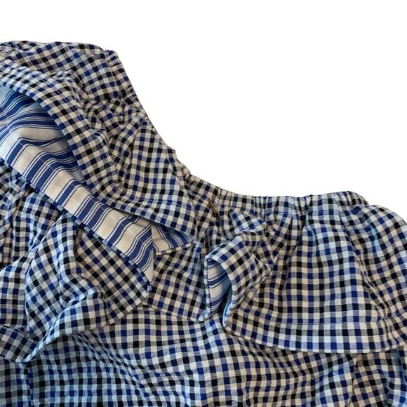 MISA Los Angeles Blue and White Gingham One Shoulder Top - Picture 4 of 6